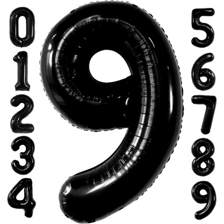 Balon din Folie Metalizata, Cyrax, Figurina Cifra, Tema Aniversare 100 cm, Ambalaj Individual, Pai inclus, Umflare cu Aer sau Heliu, Negru, Cifra 9