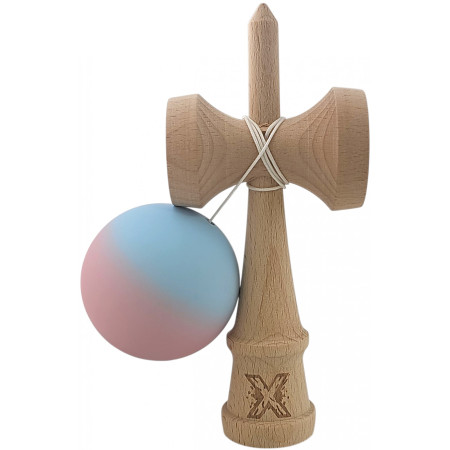 Kendama X Originala, Profesionala, Cyrax, din Lemn, Rubber Grip, 18 cm, Albastru/Lila