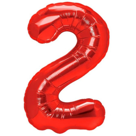 Balon din Folie Metalizata Cyrax, Figurina Cifra, Tema Aniversare 100 cm, Ambalaj Individual, Pai inclus, Umflare cu Aer sau Heliu, Rosu, Cifra 2