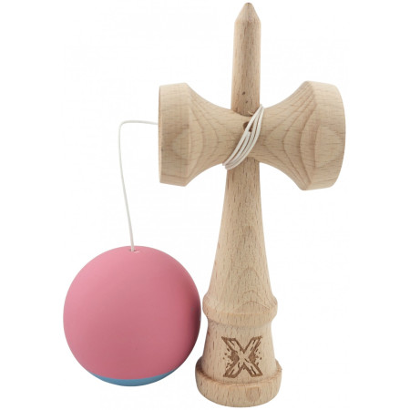 Kendama X Originala, Profesionala, Cyrax, din Lemn, 18 cm, Rubber Grip, Roz/Gri
