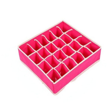 Cutie De Depozitare,  Pentru Lenjerie, Sosete Si Sutiene, Material Textil, 24 Compartimente, 32 x 32 x 10 cm, Culoare Roz