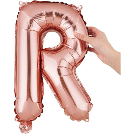 Balon Folie Metalizata Litera R, Cyrax, 40 cm, Umflati cu Heliu sau Aer, Ambalaj Individual, Pai inclus, Rose Gold