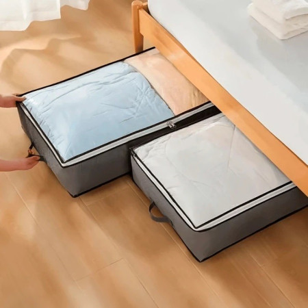 Husa de Depozitare,  Intrebuintare Multipla, Pliabila, cu Fermoar Bidirectional si Fereastra Deasupra Transparenta, Manere Laterale, Lavabila, 100x50x15 cm, Gri