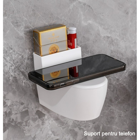 Scrumiera creativa  Forma de Toaleta, Capac Auriu, Material ABS si Otel Inoxidabil, 12.5 x 9.8 x 8.4 cm, Fixare prin Lipire sau De Sine Statator, pentru Baie, Camera, Bucatarie, Balcon, Auriu