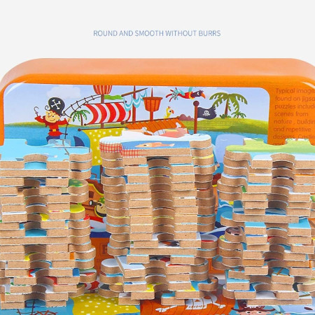 Puzzle 60 de Piese din Lemn in Cutie Metalica, Cyrax, Model Submarin, Educativ, Dezvoltare Abilitati Cognitive, pentru Prescolari, 22.5x13.5 cm, Multicolor
