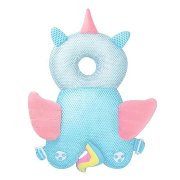 Perna tip Rucsac pentru Protectia Capului,  Tetiera tip Unicorn, pentru Bebelusi, Design tip Plasa, 33x6x19 cm, 180 g, Albastru