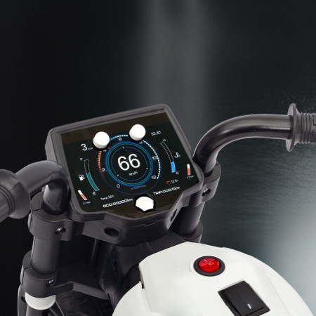 Motocicleta Electrica cu 2 Roti Mari si 2 Roti Ajutatoare, Cyrax, Acumulator Incarcare, Anti-Rasturnare, Lumini, Muzica, Motor:380, Baterie 6V4.5, 41.5x70x34 cm, 4.5 Kg, 3 Ani+, Alb Negru