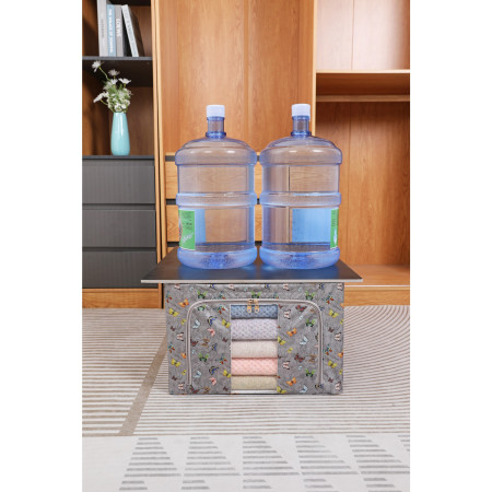 Cutie Depozitare,  66L, din Material Textil, 50 x 40 x 33 cm, pentru Haine si Lenjerii, Model Fluturasi, Gri Inchis