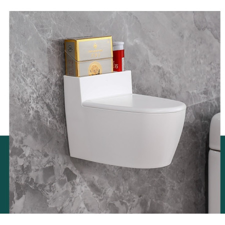 Scrumiera creativa  Forma de Toaleta, Capac Alb , Material ABS si Otel Inoxidabil, 12.5 x 9.8 x 8.4 cm, Fixare prin Lipire sau De Sine Statator, pentru Baie, Camera, Bucatarie, Balcon, Alb