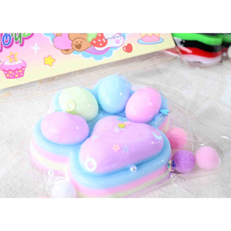 Jucarie Antistres Squishy, Cyrax, cu Revenire Lenta, Labuta de Pisica Pufoasa, 7.5 cm, Ambalaj Transparent, Model 27053, Multicolor