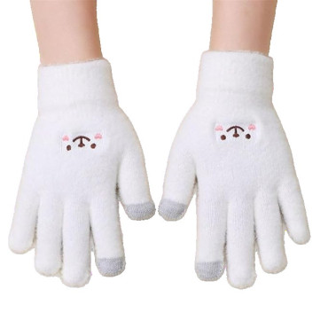 Manusi Dama,  Model Fata Zambitoare, Functie Touchscreen (ecran tactil), Material Lana Brodata, Manseta Elastica, Interior Pufos, Marime Universala, Alb