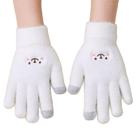Manusi Dama,  Model Fata Zambitoare, Functie Touchscreen (ecran tactil), Material Lana Brodata, Manseta Elastica, Interior Pufos, Marime Universala, Alb