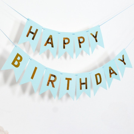 Banner Happy Birthday 100x200 cm, Cyrax, Dimensiune Stegulet 11.5x16.5 cm, Rola de Ata Inclusa, Albastru