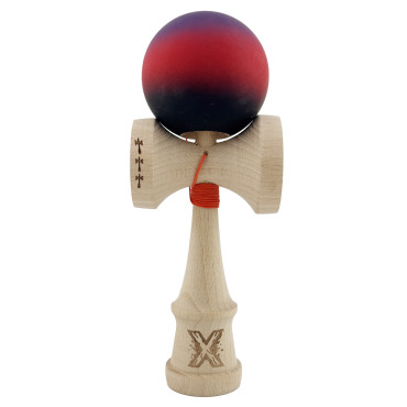 Kendama X Originala, Profesionala, Cyrax, Big Cups V2, Rubber Grip cu Cupe Mari, Rulment Metalic cu Ata 55 cm, Mov/Rosu/Negru