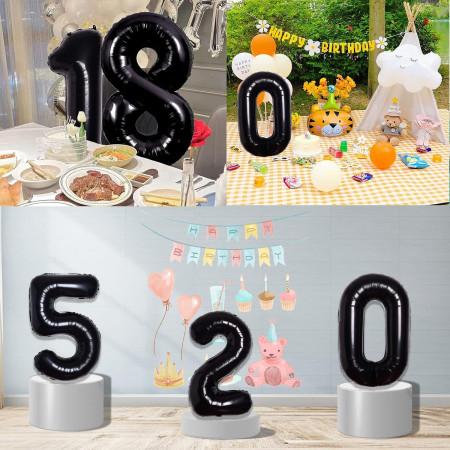 Balon din Folie Metalizata, Cyrax, Figurina Cifra, Tema Aniversare 80 cm, Ambalaj Individual, Pai inclus, Umflare cu Aer sau Heliu, Negru, Cifra 5