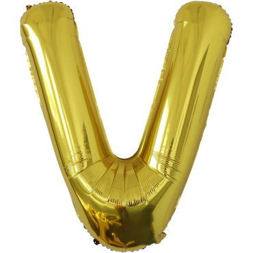 Balon Folie Metalizata Litera V, Cyrax, 40 cm, Umflati cu Heliu sau Aer, Ambalaj Individual, Pai inclus, Auriu