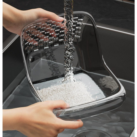 Cos de Spalat Legume/Fructe, Cyrax, cu Scurgere Apa, din PET, 15.5 x 18.6 x 16.2 cm, Gri