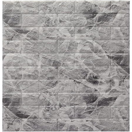 Set 10 Placi Tapet 3D,  70 x 77 cm, Grosime 3 mm, din Polietilena, Model Caramida, Suprafata acoperita 5.3 mp, Marmura Gri