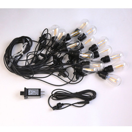 Ghirlanda Luminoasa,  cu Transformator, 10 m, 10 LED-uri Model Bulb, Interconectabila, IP44, Alb Cald