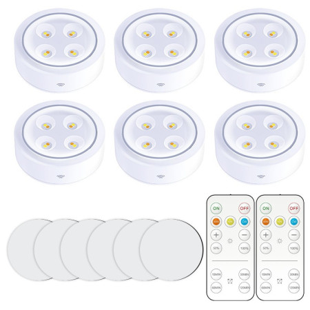 Set de 6 Lampi Led  Fara Fir, Cu Baterii, 3 Culori de Lumina, cu 2 Telecomenzi, din Plastic, Alb