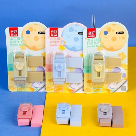 Radiera,  cu 2 Rezerve, Reglare Pull-Push, din Cauciuc, Albastru