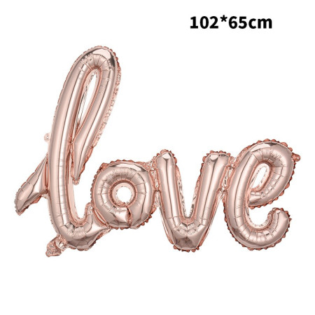 Balon din Folie Metalizata, Cyrax, Model Love scris de mana, 102x65 cm, Tematica Ziua Îndrăgostiților, Ambalaj Individual, Pai Inclus, Umflare cu Aer sau Heliu, Rose Gold