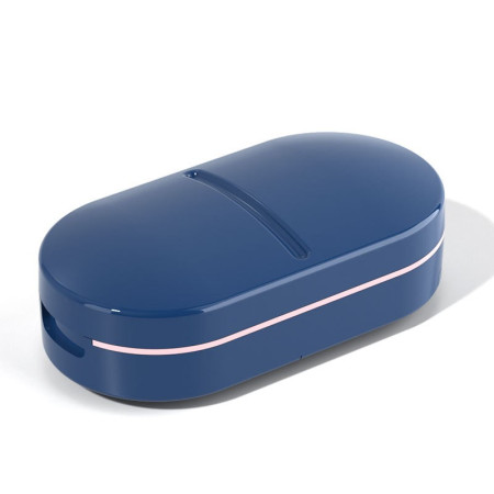 Organizator medicamente,  Dispozitiv Taiere/Sfaramare Pastile, Ideala pentru Calatorii, Portabila, Perie pentru Curatare, Compartiment depozitare, 8.5x4.5x2.5 cm, Albastru