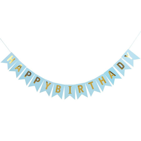 Banner Happy Birthday 100x200 cm, Cyrax, Dimensiune Stegulet 11.5x16.5 cm, Rola de Ata Inclusa, Albastru
