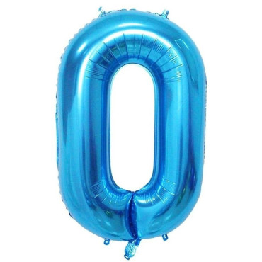 Balon din Folie Metalizata, Cyrax, Figurina Cifra, Tema Aniversare 100 cm, Ambalaj Individual, Pai inclus, Umflare cu Aer sau Heliu, Albastru, Cifra 0