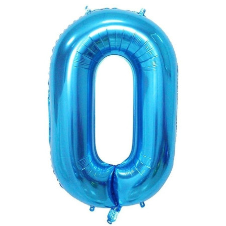 Balon din Folie Metalizata, Cyrax, Figurina Cifra, Tema Aniversare 100 cm, Ambalaj Individual, Pai inclus, Umflare cu Aer sau Heliu, Albastru, Cifra 0