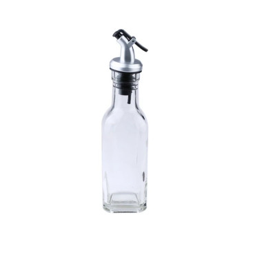 Sticla de Ulei de Masline, Cyrax, Sticla etansa pentru Lichide de Bucatarie, Sticla pentru Uleiuri, Sosuri, Otet, Capac din Inox Dozator, 19.5 x 4.8 cm, volum 150 ml, Transparent 