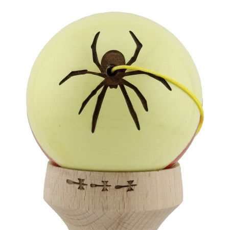 Kendama X Originala Silken, Profesionala, Cyrax, Cupe Mari KING SIZE V3, Super Sticky, Gaura in Baza, Rulment Metalic, din lemn 18 cm, Ata 62/65 cm, Cream Galben