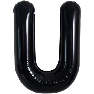 Balon Folie Metalizata Litera U, Cyrax, 40 cm, Umflati cu Heliu sau Aer, Ambalaj Individual, Pai inclus, Negru