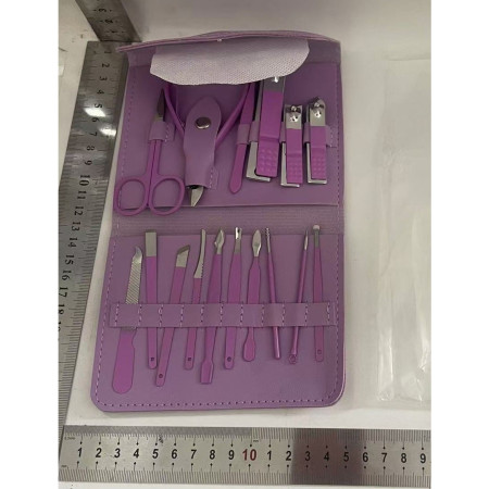 Set 16 Piese de Ingrijire Cosmetica, Cyrax, pentru Manichiura, Pedichiura, Fata, Geanta Organizatoare din Piele Ecologica Inclusa, Mov