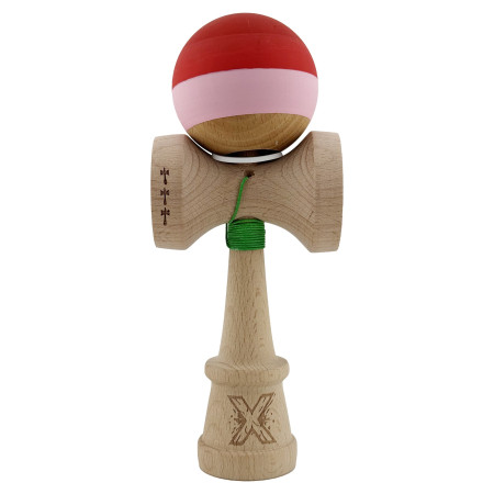 Kendama X Originala, Profesionala, Cyrax, Rubber Grip, Cupe Mari KING SIZE V3, Gaura in Baza, Rulment Metalic, din lemn 18 cm, Ata 62/65 cm, Special Rosu/Roz/Maro
