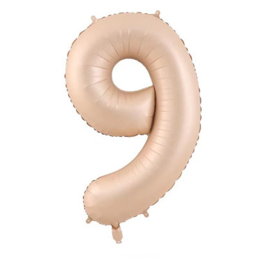 Balon din Folie Metalizata, Cyrax, Figurina Cifra, Model 9, Tema Aniversare 100 cm, Ambalaj Individual, Pai Inclus, Umflare cu Aer sau Heliu, Crem