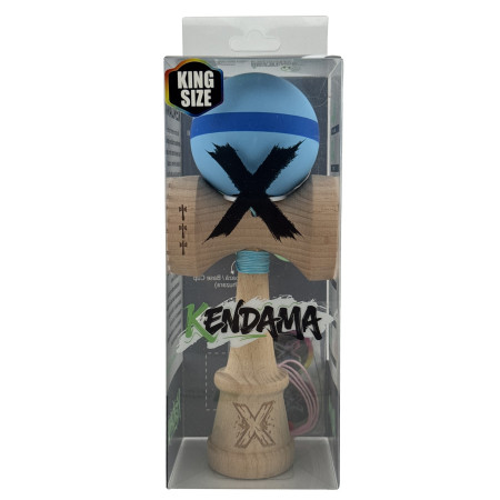 Kendama X Originala, Profesionala, Cyrax, Cupe Mari KING SIZE V3, Rubber Grip, Gaura in Baza, Rulment Metalic, din lemn 18 cm, Ata 62/65 cm, M Bleu/Albastru/Bleu