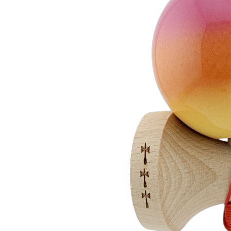 Kendama X Originala, Profesionala, Cyrax, Big Cups V2, Super Sticky Cupe Mari, Rulment Metalic cu Ata 55 cm, Roz/Portocaliu/Galben