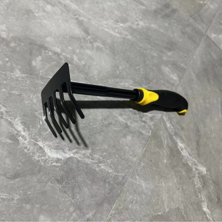 Set 4 Unelte de Gradina  pentru Plantare, Prelucrare Sol si Ingrijire Plante, Material PVC Carbon, Grebla, Sapaliga cu Cap Dublu, Lopata Mica, Lopata Lata, 43 x 11 cm, Negru/Galben