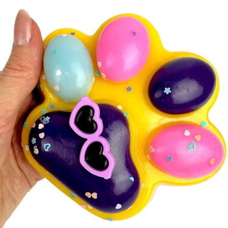 Jucarie Antistres Squishy, Cyrax, Revenire Lenta, Model Labuta de Pisica, Squishy, BIG 12.5 x 10.5 cm, 220 g, Model 18, Roz Galben Mov