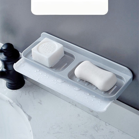 Savoniera Dubla,  de Perete, cu Compartiment de Scurgere, Montare prin Lipire, 26 x 8 x 4 cm, Gri/Alb