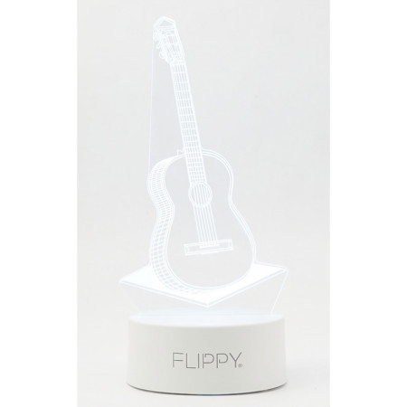 Lampa LED decorativa,  3D, Chitara, din material acril si lumina multicolora, alb