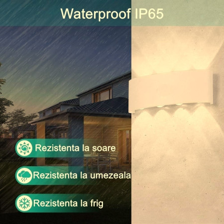 Aplica pentru Perete,  Interior/Exterior, Rezistenta la Umezeala IP65, 8 W, Lumina Calda, Aluminiu, 22x8 cm, Alb