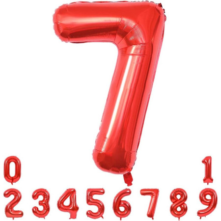 Balon din Folie Metalizata, Cyrax, Figurina Cifra, Model 7, Tema Aniversare 40 cm, Ambalaj Individual, Pai Inclus, Umflare cu Aer sau Heliu, Rosu