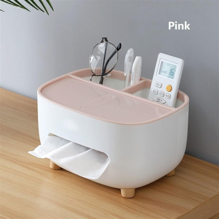 Suport pentru Servetele,  Cutie Multifunctionala, Design Minimalist, ABS, cu Suport pentru Obiectele Personale, pentru Birou, 21x12x12 cm, Roz