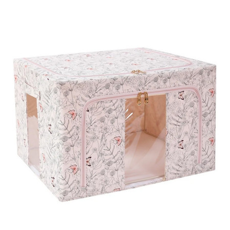 Cutie Depozitare,  66L, din Material Textil, 50 x 40 x 33 cm, pentru Haine si Lenjerii, Model Fluturasi, Bej