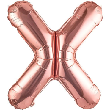 Balon Folie Metalizata Litera X, Cyrax, 40 cm, Umflati cu Heliu sau Aer, Ambalaj Individual, Pai inclus, Rose Gold