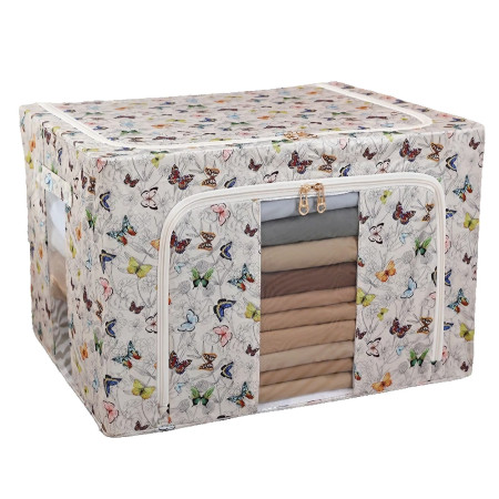 Cutie Depozitare,  66L, din Material Textil, 50 x 40 x 33 cm, pentru Haine si Lenjerii, Model Fluturasi, Multicolor