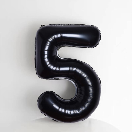 Balon din Folie Metalizata, Cyrax, Figurina Cifra, Tema Aniversare 100 cm, Ambalaj Individual, Pai inclus, Umflare cu Aer sau Heliu, Negru, Cifra 5