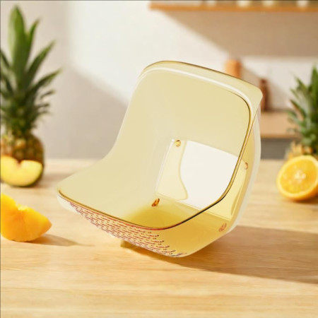 Cos de Spalat Legume/Fructe, Cyrax, cu Scurgere Apa, din PET, 15.5 x 18.6 x 16.2 cm, Galben